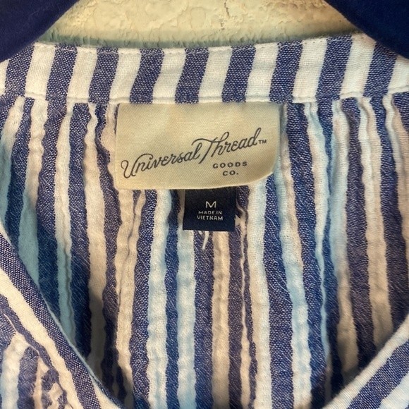 gauze boyfriend waffle striped long sleeve button M women blouse shirt - Picture 2 of 7